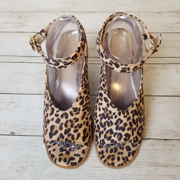 Cato C Comfort Leopard Print Open Toe Wrap Ankle Round Faux Wood Heel Sandal - Picture 3 of 13